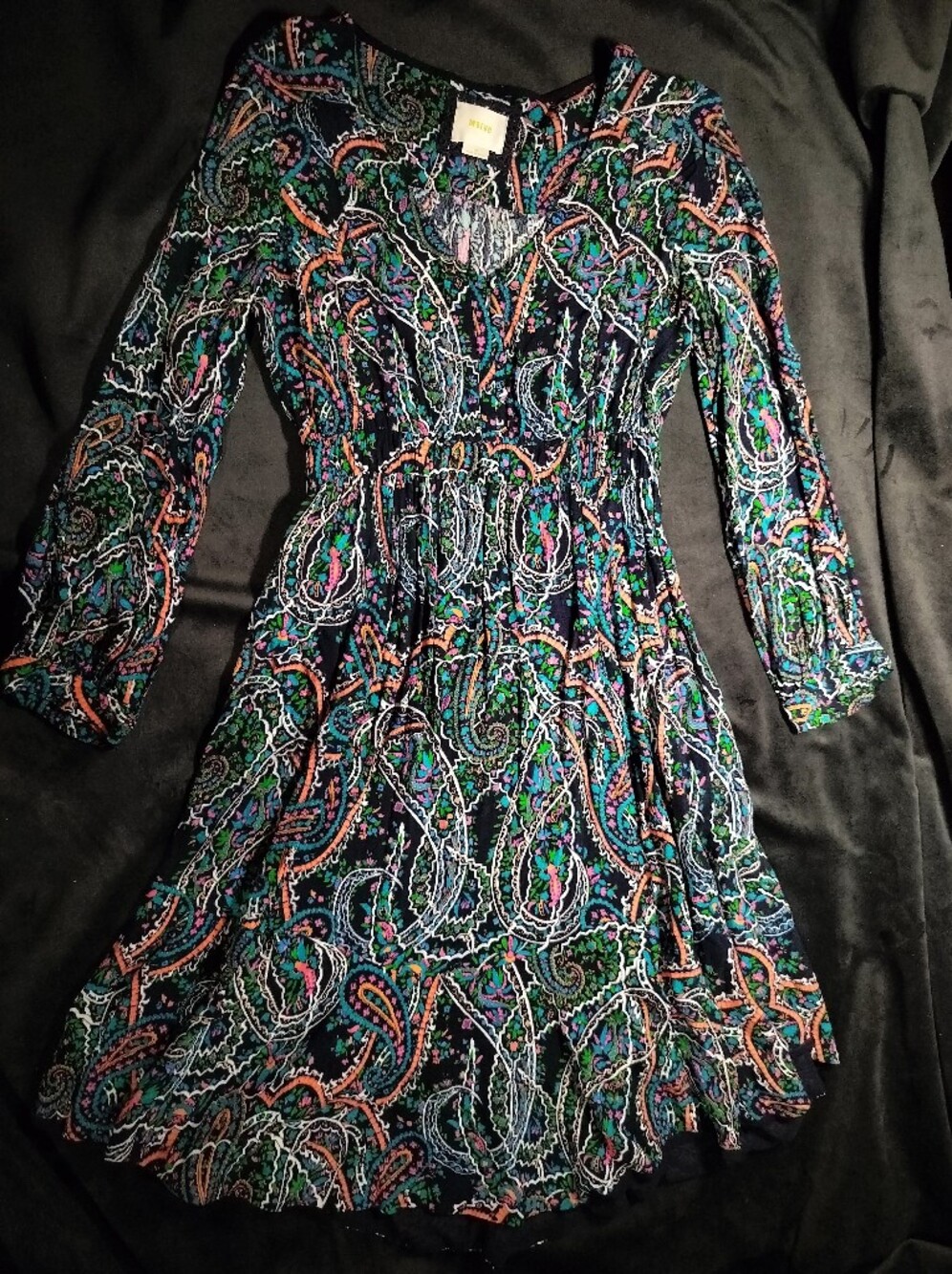 EUC Anthropologie Maeve Maplewood Blue Paisley Long Sleeve Boho Dress Medium